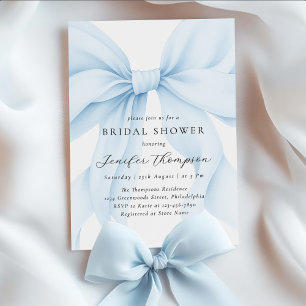 Invitation Elégante Fête des mariées Bleue Coquette Bow