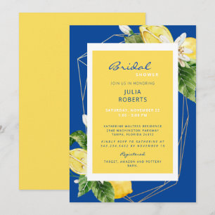 Invitation Elégante Fête des mariées Bleue et Jaune Méditerra