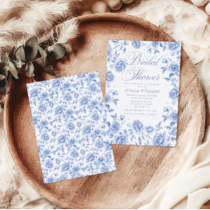 Invitation Élégante Fête des mariées Blu Floral Chinoiserie