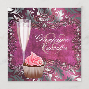 Invitation Elégante Fête des mariées Champagne et Cupcake