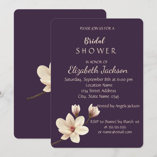 Invitation Élégante Fête des mariées Chic Magnolia (Devant / Derrière)