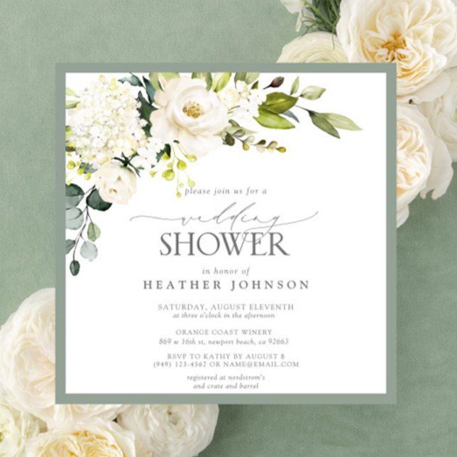 Invitation Elégante Fête des mariées couleur vert gris blanc (Créateur téléchargé)