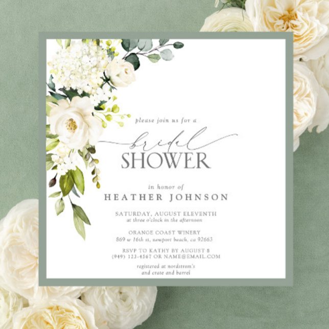Invitation Elégante Fête des mariées couleur vert gris blanc (Easily personalize this beautiful bridal shower invitation for a very special event!)