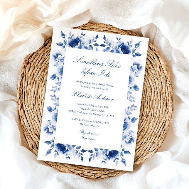 Invitation Elégante Fête des mariées d'aquarelle bleue (Créateur téléchargé)