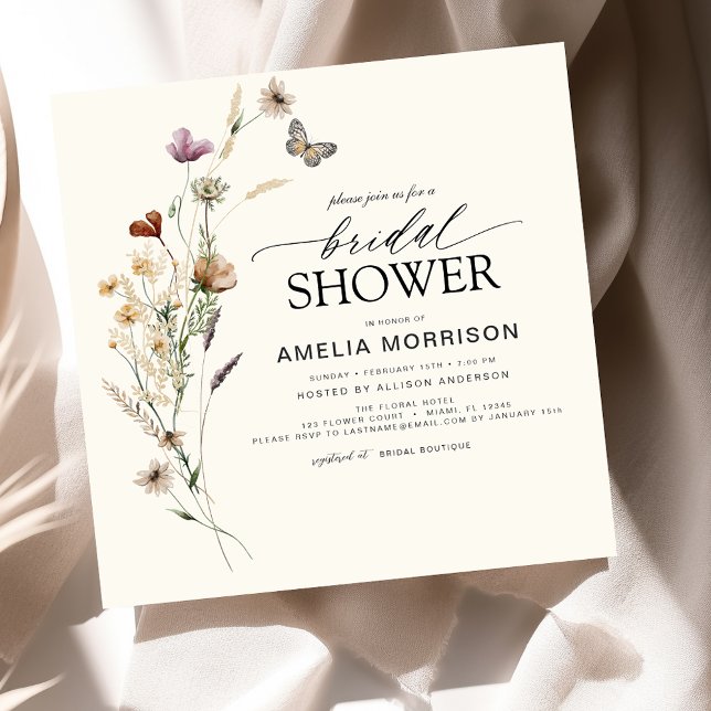 Invitation Elégante Fête des mariées D'Aquarelle Fleurs Jardi (Créateur téléchargé)
