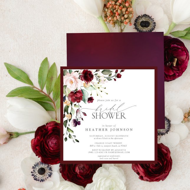Invitation Elégante Fête des mariées d'aquarelle florale bord (Easily personalize this fall bridal shower invitation for the perfect celebration of the bride!)