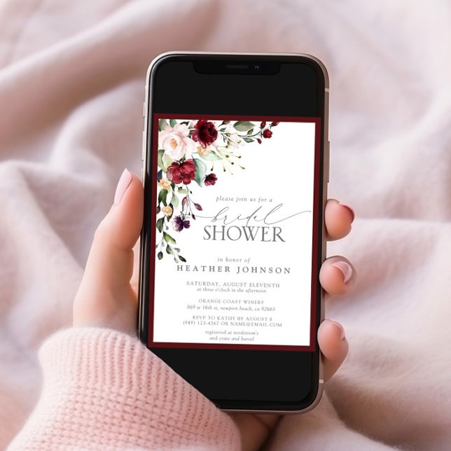 Invitation Elégante Fête des mariées d'aquarelle florale bord (Créateur téléchargé)