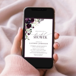 Invitation Elégante Fête des mariées d'aquarelle pourpre prun