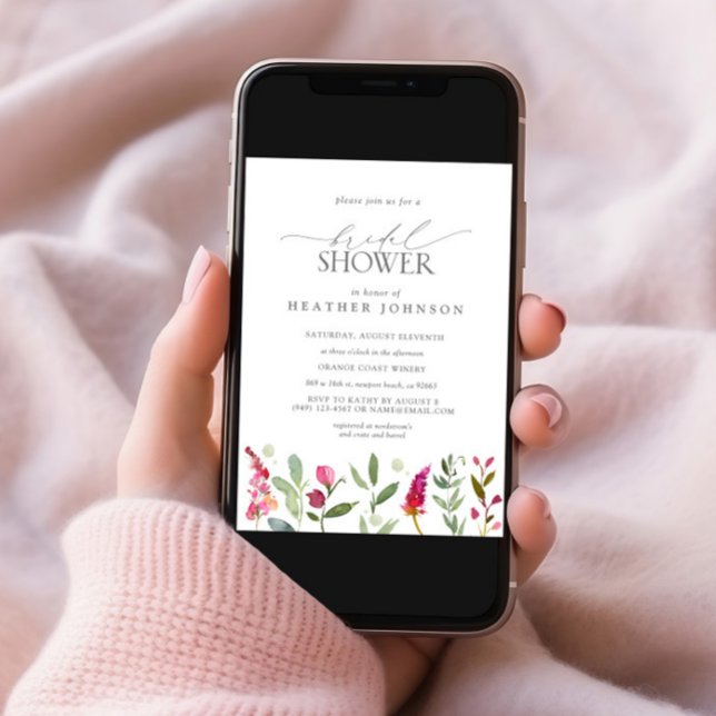 Invitation Elégante Fête des mariées d'aquarelle rose chaud (Créateur téléchargé)