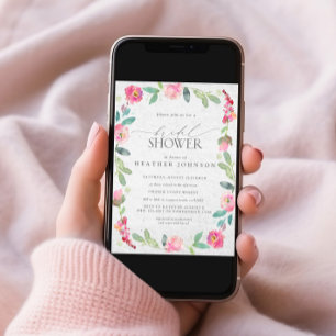 Invitation Elégante Fête des mariées d'aquarelle rose chaud f