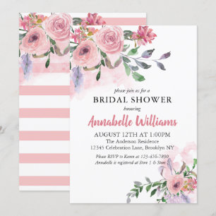 Invitation Elégante Fête des mariées d'aquarelle rose pâle