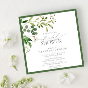 Invitation Elégante Fête des mariées d'aquarelle vert olive