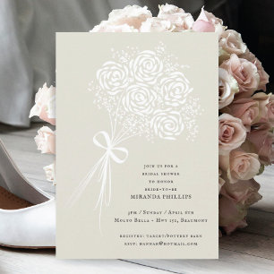 Invitation Élégante Fête des mariées de bouquet de Rose blanc