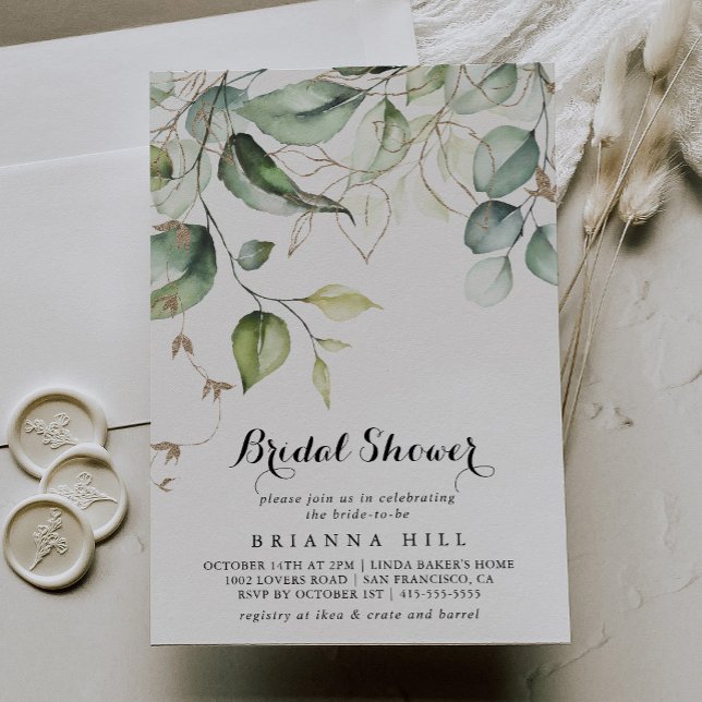 Invitation Élégante Fête des mariées de calligraphie Gold Gre (Créateur téléchargé)