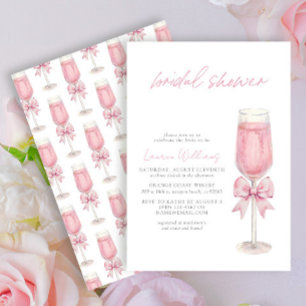 Invitation Elégante Fête des mariées de Champagne Bow Rose Bl