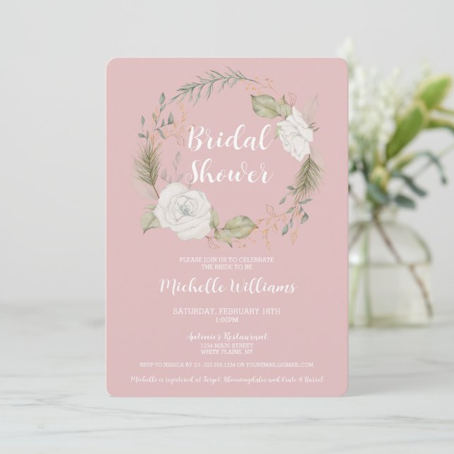 Invitation Élégante Fête des mariées de couronne de fleurs hi (Debout devant)