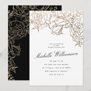 Invitation Elégante Fête des mariées de couronne d'or noir bl