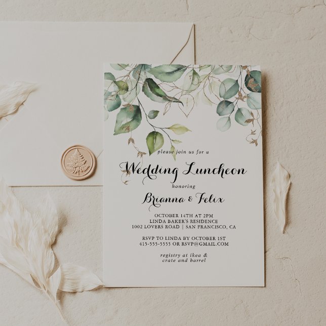 Invitation Élégante Fête des mariées de déjeuner Mariage Gold (Créateur téléchargé)