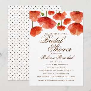 Invitation Élégante Fête des mariées de fleurs de pavot rouge