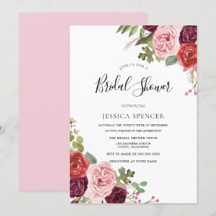 Invitation Élégante Fête des mariées de fleurs roses Invitati
