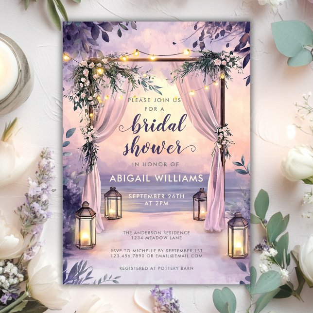 Invitation Élégante Fête des mariées de jardin aux lanternes  (Elegant Floral Lanterns Garden Bridal Shower Invitation)