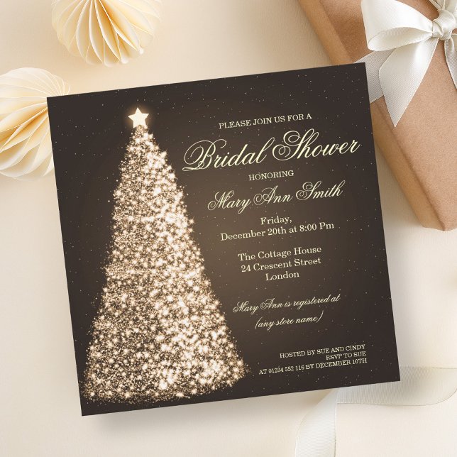 Invitation Elégante Fête des mariées de Noël Or (Elegant Christmas Bridal Shower Gold Invitation)