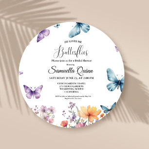 Invitation Elégante Fête des mariées de papillons aquarelle
