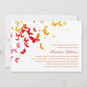 Invitation Elégante Fête des mariées de papillons orange et r