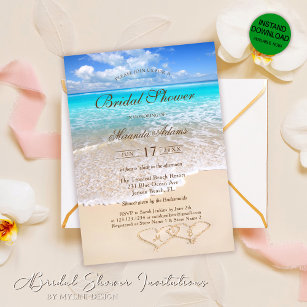 Invitation Elégante Fête des mariées de plage tropicale Blue 