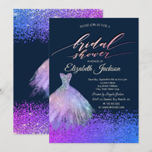 Invitation Élégante Fête des mariées de robe de diamants chic