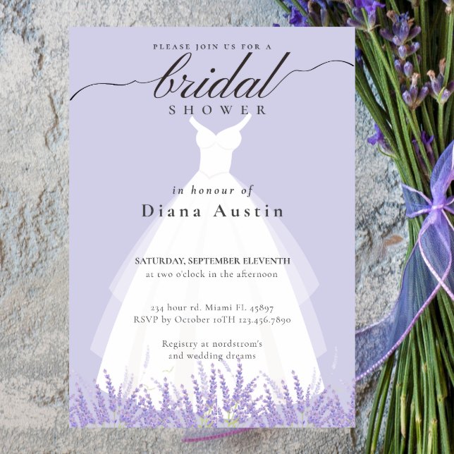 Invitation Élégante Fête des mariées de robe Mariage de lavan (Elegant Calligraphy Lavender Lilac Bridal Shower I Invitation)