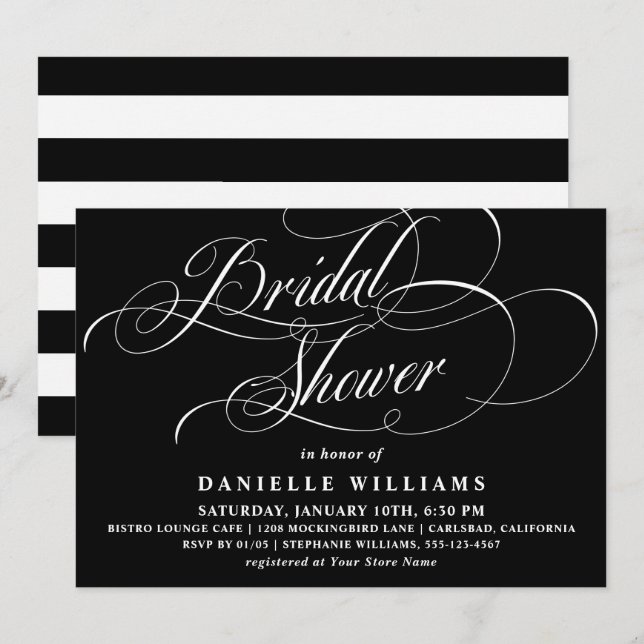 Invitation Élégante Fête des mariées de script de calligraphi (Devant / Derrière)