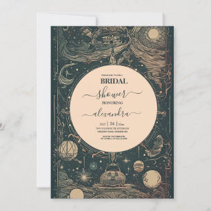 Invitation Élégante Fête des mariées de Tarot vert Argent