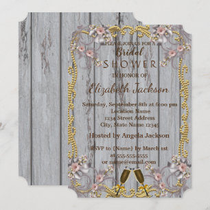 Invitation Élégante Fête des mariées de texture bois chic