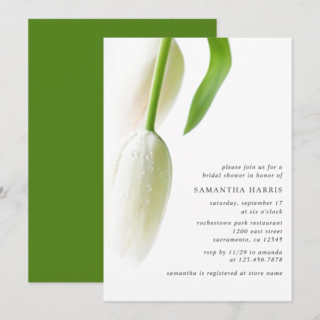 Invitation Elégante Fête des mariées de tulipes blanches (Devant / Derrière)
