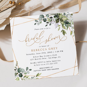 Invitation Elégante Fête des mariées de verdure or Eucalyptus