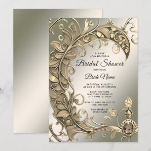 Invitation Elégante Fête des mariées décorative moderne or