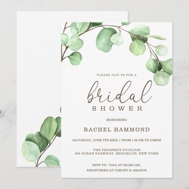 Invitation Élégante Fête des mariées d'Eucalyptus (Devant / Derrière)