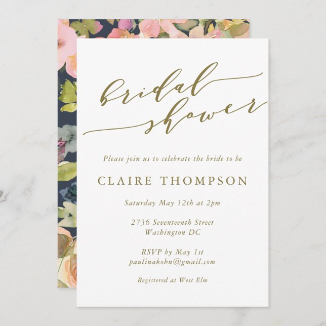 Invitation Elégante Fête des mariées d'or floral couleur mari (Devant / Derrière)