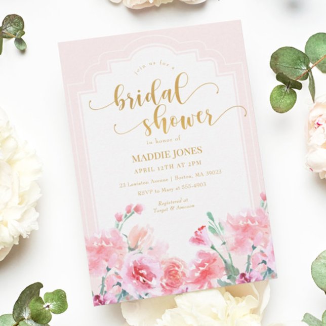 Invitation Elégante Fête des mariées d'or rose floral (Créateur téléchargé)