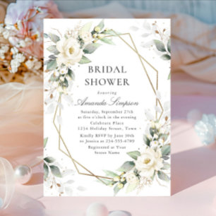 Invitation Elégante Fête des mariées Eucalyptus aux Roses Bla