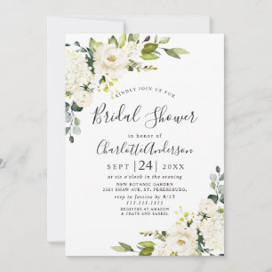 Invitation Elégante Fête des mariées Eucalyptus White Roses