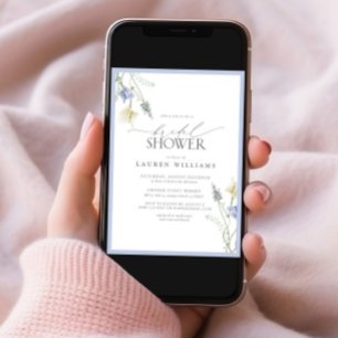 Invitation Elégante Fête des mariées Fleur sauvage bleu Dusty