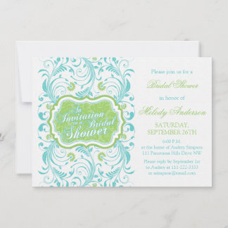 Invitation Elégante Fête des mariées florale bleu turquoise