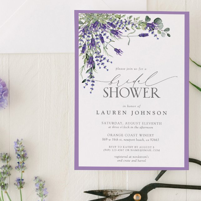 Invitation Elégante Fête des mariées florale Lavande (Join us in a lavender dream as we celebrate the bride to be!)