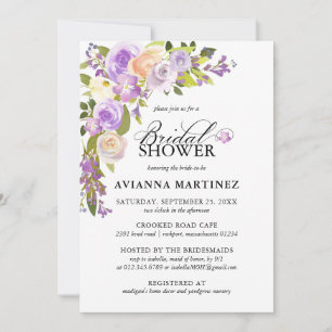 Invitation Élégante Fête des mariées Florale pourpre Dusty