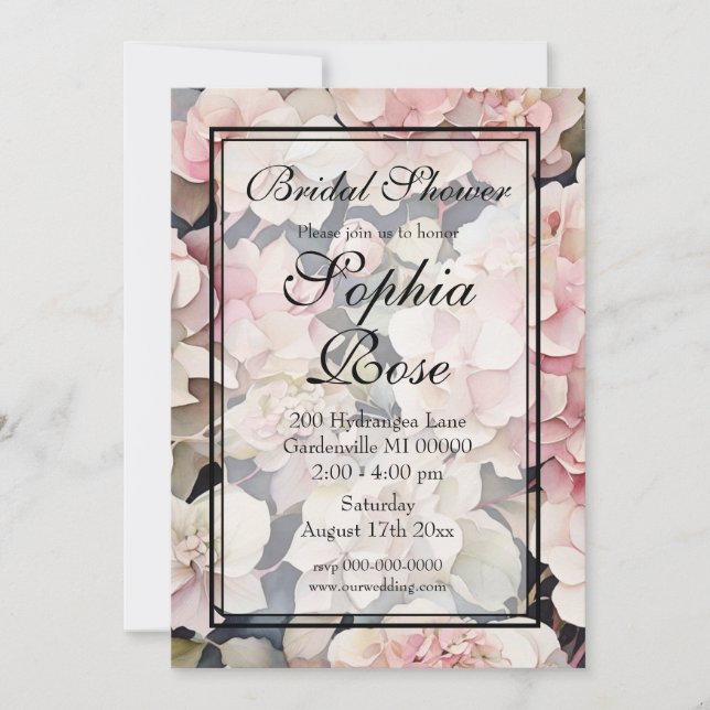 Invitation Elégante Fête des mariées florale rose aquarelle (Devant)