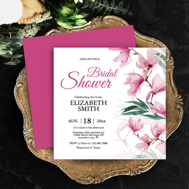 Invitation Élégante Fête des mariées Florale Rose de verdure  (Elegant Modern Floral Pink Greenery Bridal Shower Invitation, Bridal and Brunch)