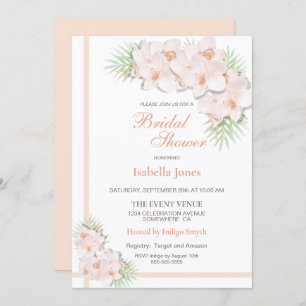 Invitation Élégante Fête des mariées florale rose pâle