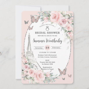 Invitation Elégante Fête des mariées florale rose pâle de Par